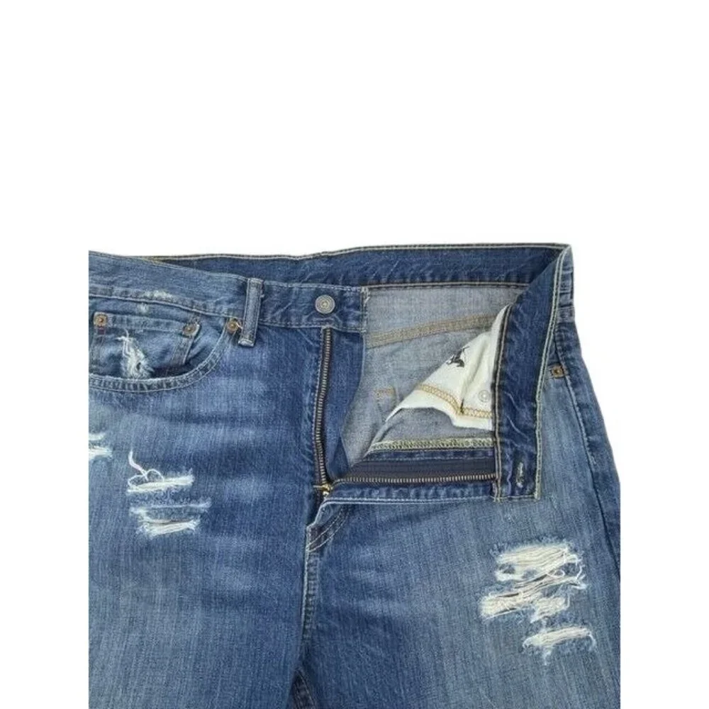 Levi's 522 Red Tab Distressed Straight Leg Med Wash Mid Rise Denim Jeans 33X30